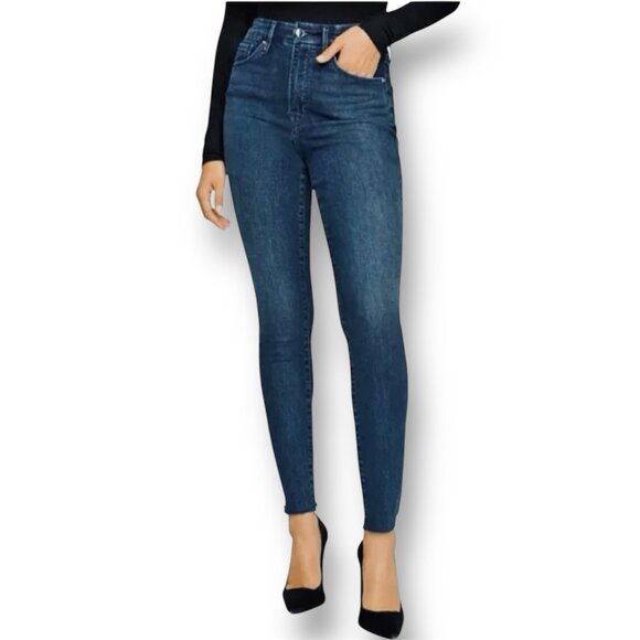 Good American Good Legs 10/30 Skinny Jeans Blue Stretch Denim Raw Hem Dark Wash - Picture 1 of 13